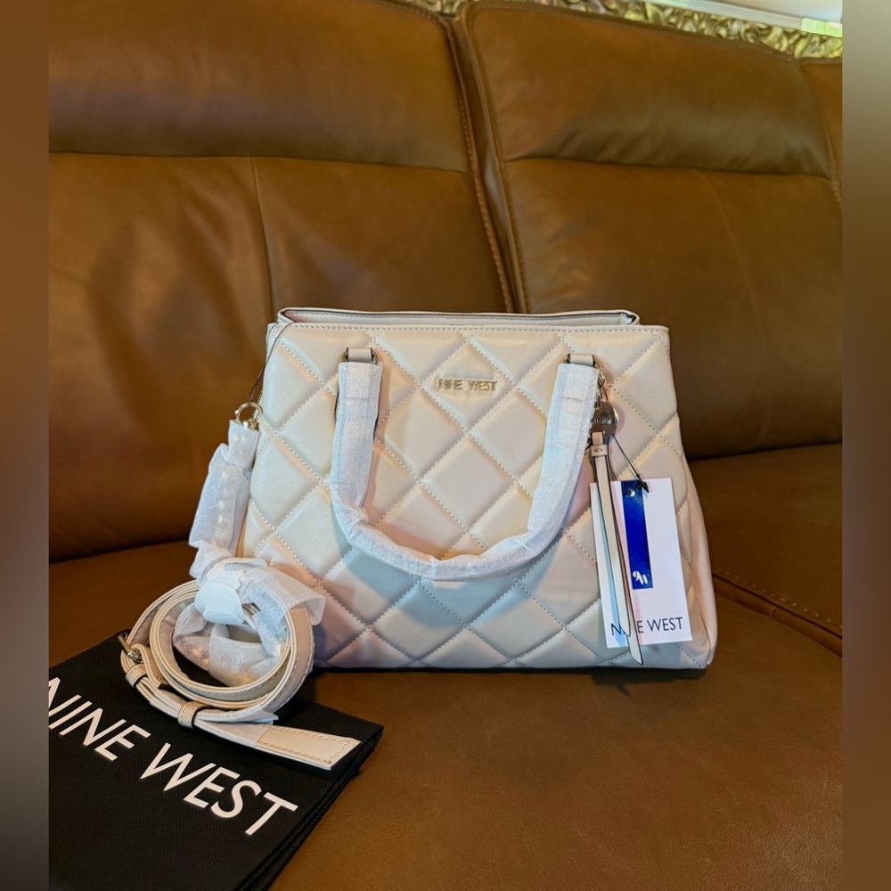 Nine West Cream Quilted Satchel